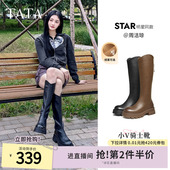 周洁琼同款 Tata他她弹力小V靴骑士靴厚底长筒靴女靴子冬CFK02DG4