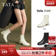 Tata他她靴子奶皮靴显瘦时装 靴英伦短靴瘦瘦靴粗跟弹力靴WYX02DD4