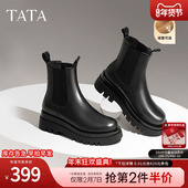 TATA他她英伦风切尔西靴女靴显瘦加绒厚底烟筒靴时装 靴GXB01DD4