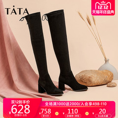 Tata/他她2019冬专柜同款拼接瘦瘦靴高跟过膝靴女长靴BDU01DC9