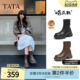 TATA他她喵爪靴厚底弹力靴女靴子黑色瘦瘦靴加绒短靴冬CEG07DZ5