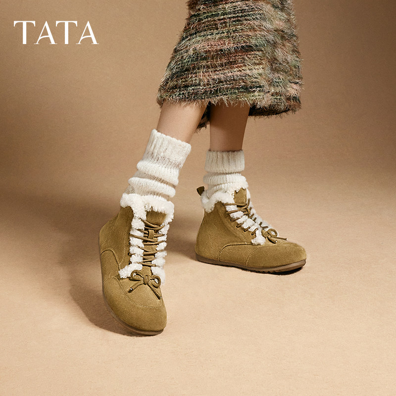 TATA他她复古加绒勃肯鞋女鞋户外保暖冬季雪地靴棉鞋新款CGQ01DD4
