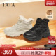 加绒复古运动休闲鞋 TATA他她女鞋 2025厚底高帮老爹鞋 子SWC01DD5