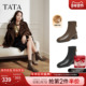 黑色时装 TATA他她靴子女2025冬季 新款 短靴粗跟加绒瘦瘦靴WYX04DD5