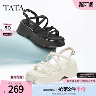 云朵凉鞋Tata他她黑色凉鞋女厚底增高运动凉鞋夏季新款DWFT1BL4
