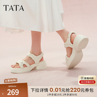 TATA他她厚底运动凉鞋 2025夏新CXY02BL5 女白色沙滩凉鞋 松糕底凉鞋