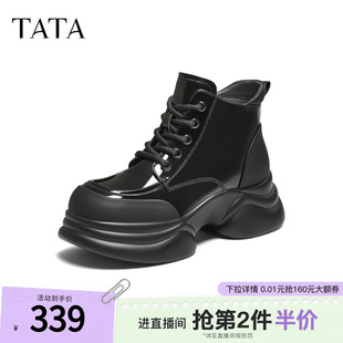 TATA他她靴子女2025百搭马丁靴新款 靴CCJ08DD5 黑色短筒靴厚底工装