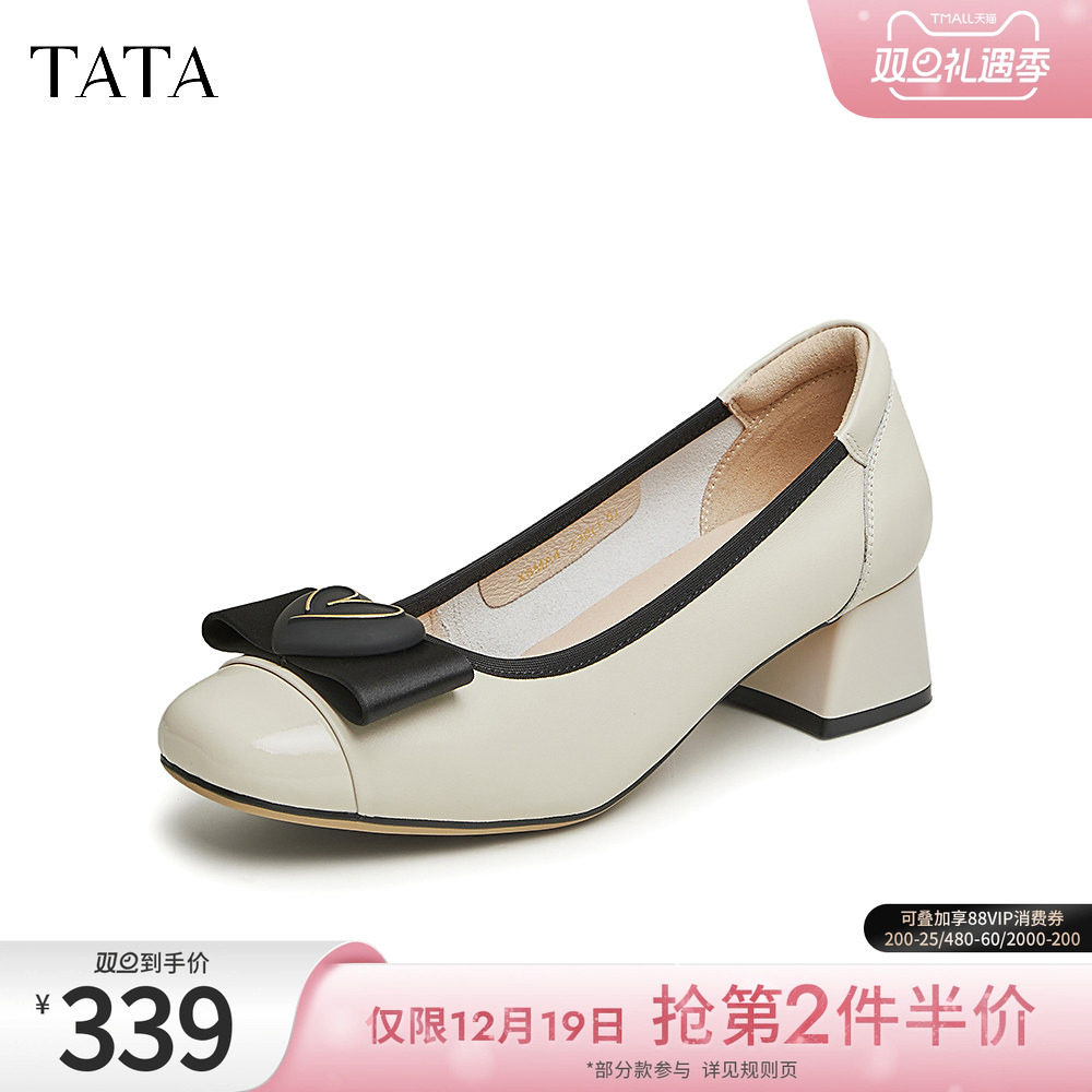 TATA粗跟甜美蝴蝶结简约单鞋