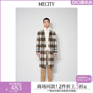 MECITY男士 羊毛混纺休闲翻领格纹羊毛大衣男539430 新款 冬季