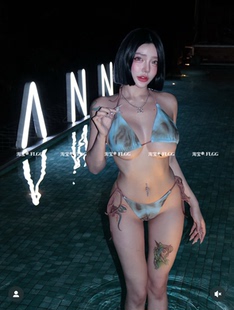 FLGG欧美新款 比基尼豹纹印花纯色性感分体泳衣女三角包biniki泳装