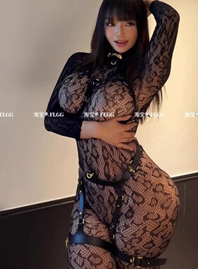 FLGG性感豹纹透视镂空渔网网格全身连体打底网袜连体打底衣