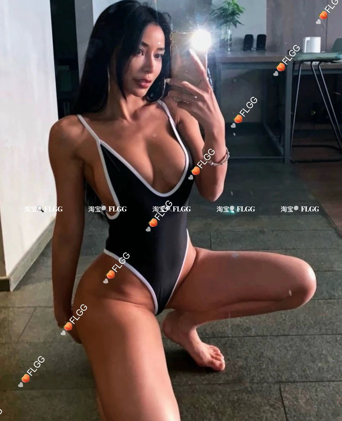 FLGG性感连体高叉腰运动连体泳衣比基尼三点式吊带V领内衣