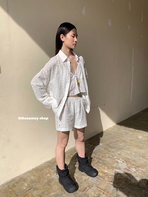 长袖防晒衬衫挂脖吊带短裤套装