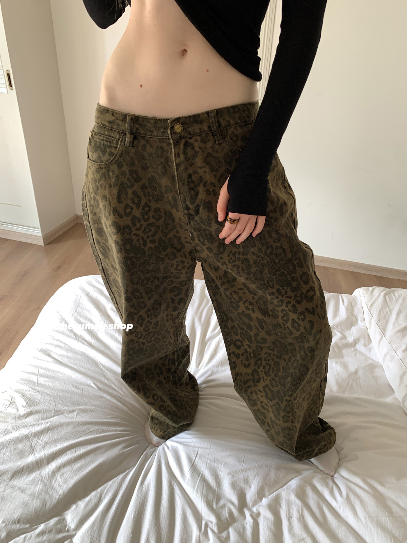 百搭酷辣豹纹牛仔裤显瘦休闲长裤