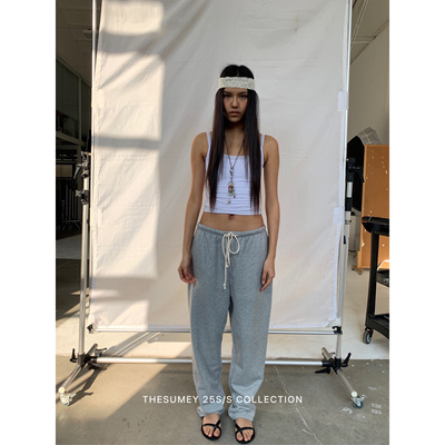 THESUMEY松紧腰百搭休闲卫裤女2025春秋新款显瘦宽松直筒阔腿长裤