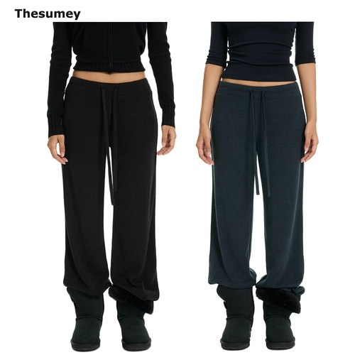 THESUMEY 慵懒感针织直筒休闲裤女秋季2026新款百搭简约设计长裤