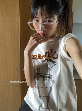 THESUMEY/2023 NEW ARRIVALS 短袖辣妹穿搭 小众设计铁链印花t桖