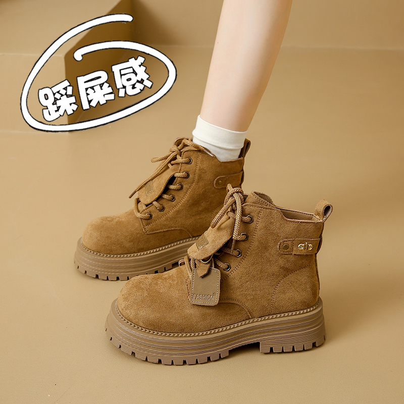 真皮英伦风短靴美拉德复古厚底