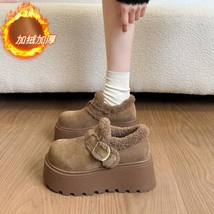 保暖松糕雪地靴棉鞋 秋冬外穿毛毛面包鞋 女2025新款 厚底加绒勃肯鞋
