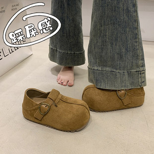 34码 秋冬一脚蹬加绒两穿休闲吐司棉鞋 女2025新款 厚底内增高勃肯鞋