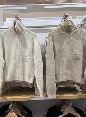 480490 秋冬女装舒芙蕾拉链针织开衫小高领毛衣外套宽松休闲上衣