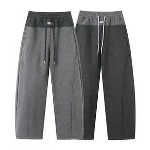 抽绳松紧腰运动休闲轮廓型卫裤 仿毛尼拼色弯刀裤 童装 秋冬亲子装