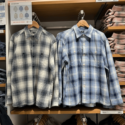 春秋季男装女装情侣款竹节棉格子衬衫长袖衬衣外套 476899/476900