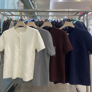 482978 春夏女士百搭小开衫薄款圆领针织衫/短袖毛衣毛衫外套