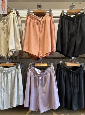 外D夏季女士棉混纺松紧腰抽绳短裤宽松休闲家居热裤女 456493