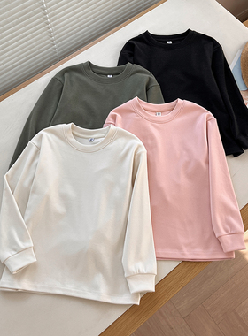 481213 秋冬新款童装男童女童摇粒绒圆领T恤长袖抓绒打底衫纯色