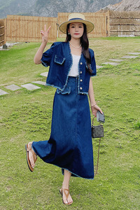 小香风流苏牛仔半身裙套装女夏2025新款两件套又酷又飒显瘦氛围感图片