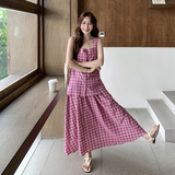 夏季格子吊带上衣大摆半身裙两件套270-8250P155控218，女装连衣裙，浙宝270