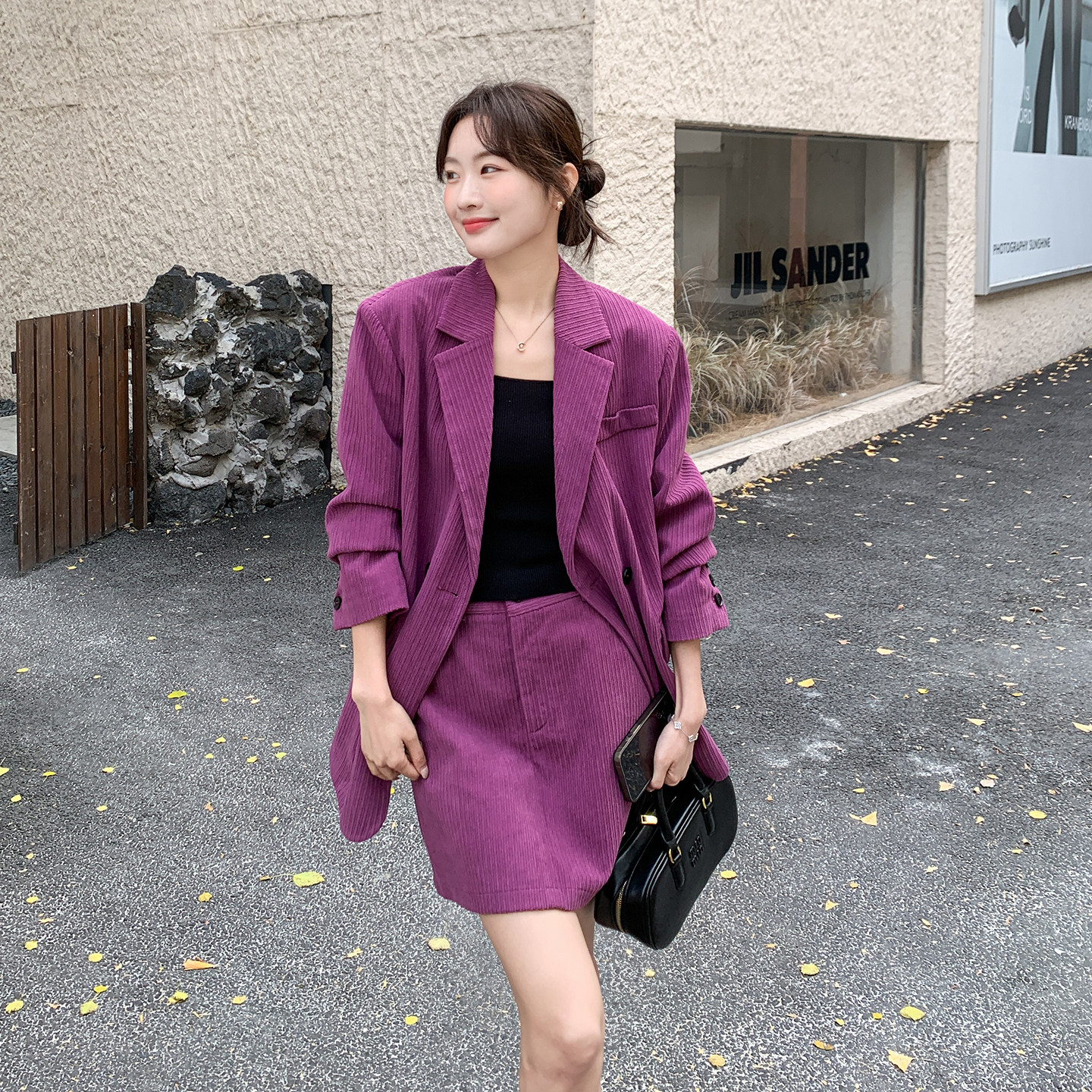 【26新款】紫色灯芯绒西装短裙套装270-7210P175控288,女装套装/套裙,浙宝270