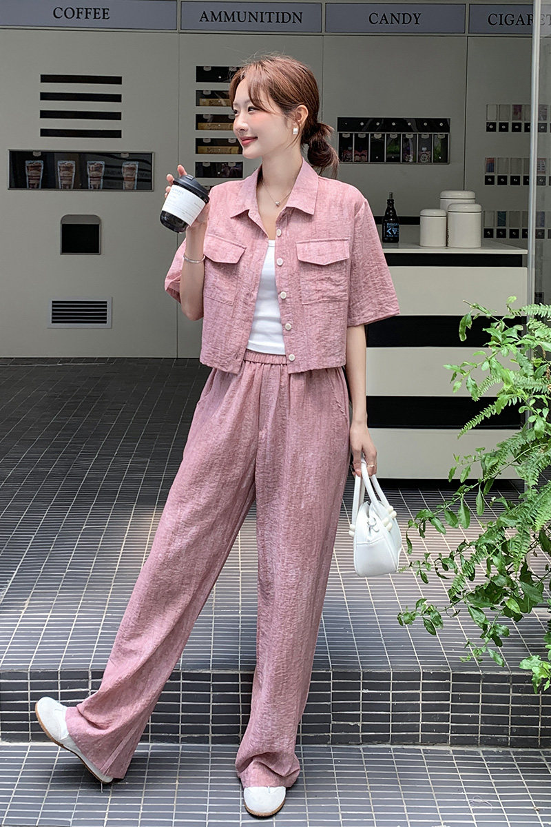 时尚休闲洋气两件套装女装2025夏季新款宽松上衣高腰阔腿长裤夏装,女装套装/套裙,浙宝270
