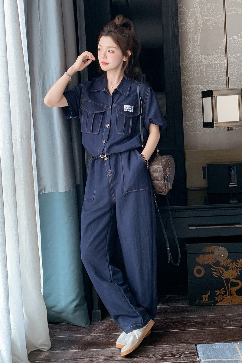 【新款】防牛仔藏青色工作连体裤270-8223P135控198,女装连体裤,浙宝270
