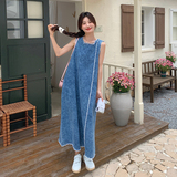 蓝色复古无袖背心裙女夏季2024新款韩版洋气设计感牛仔连衣裙长裙，女装连衣裙，浙宝270