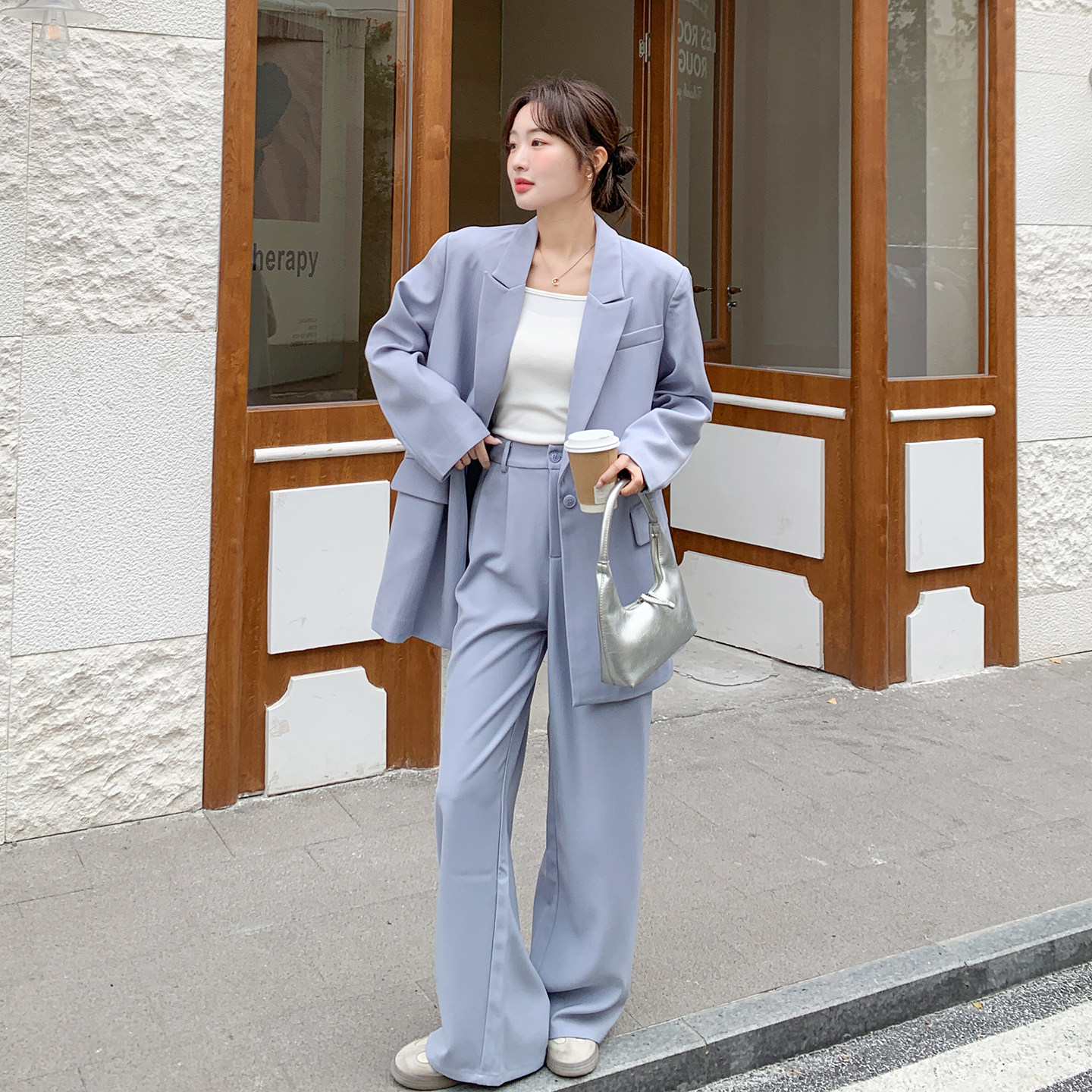 [26新款】浅蓝色休闲西装套装270-7211P165控268,女装套装/套裙,浙宝270
