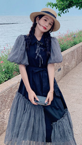 2023【新款】高级设计感格子拼色连衣裙270-2366P125控178,女装孕妇装,浙宝270