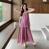 夏季格子吊带上衣大摆半身裙两件套270-8250P155控218，女装连衣裙，浙宝270