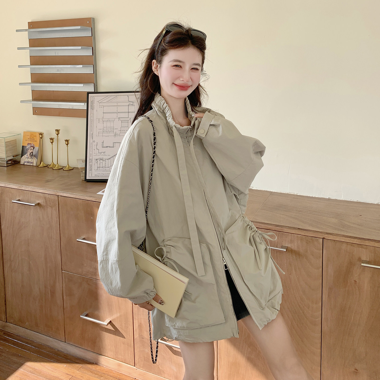 26新款已出货】米色系大口袋抽绳休闲宽松外套270-7206P165控268,女装短外套,浙宝270