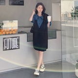 【现货附买家秀】防牛仔工艺料娃娃领拼色连衣裙270-2318P105控15，女装连衣裙，浙宝270