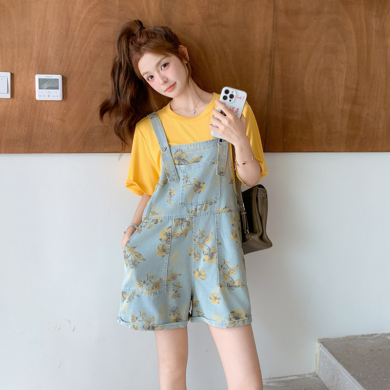 【新款】现货！牛仔印花背带短裤T恤套装270-8237P125控188,女装套装/套裙,浙宝270