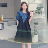 【现货附买家秀】防牛仔工艺料娃娃领拼色连衣裙270-2318P105控15，女装连衣裙，浙宝270