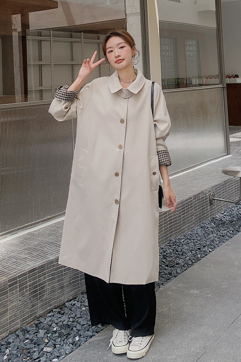 2022秋季新款！！格子拼接长款风衣外套270-2237-P145控198,女装风衣,浙宝270