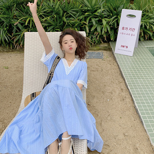 2023夏季新款！！大V领蕾丝拼接收腰连衣裙270-2227-P105控158图片