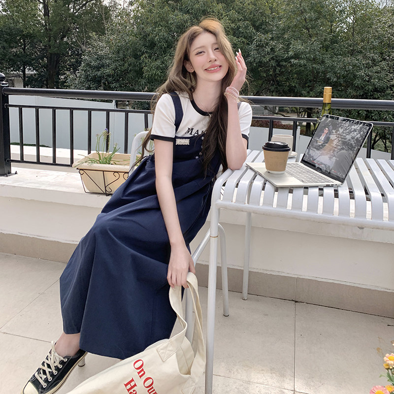 学院风可盐可甜时尚牛仔背带裙女夏季新款显瘦休闲吊带长款连衣裙,女装连衣裙,浙宝270