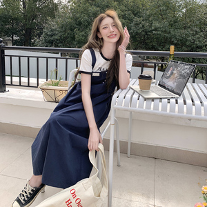 学院风可盐可甜时尚牛仔背带裙女夏季新款显瘦休闲吊带长款连衣裙图片