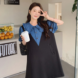 【现货附买家秀】防牛仔工艺料娃娃领拼色连衣裙270-2318P105控15，女装连衣裙，浙宝270