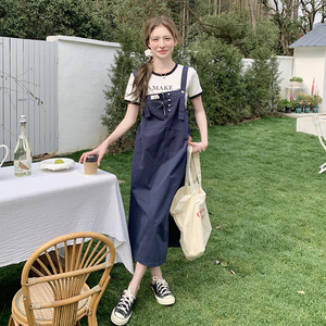 深蓝色复古牛仔背带裙女2025年夏季新款韩版小个子洋气减龄连衣裙图片