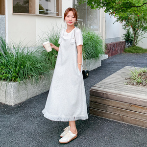 小香风流苏灰色背带连衣裙女夏2025新款独特漂亮爆款超火裙子绝美图片